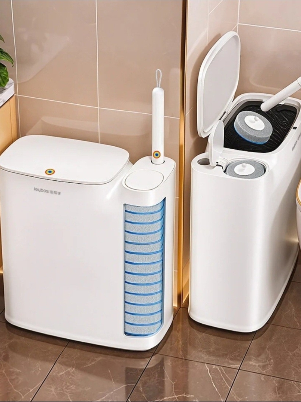 Joybos 2 In 1 Slim Bathroom Trash Can With Toilet Brush Z32 - 12 Brush Wafers